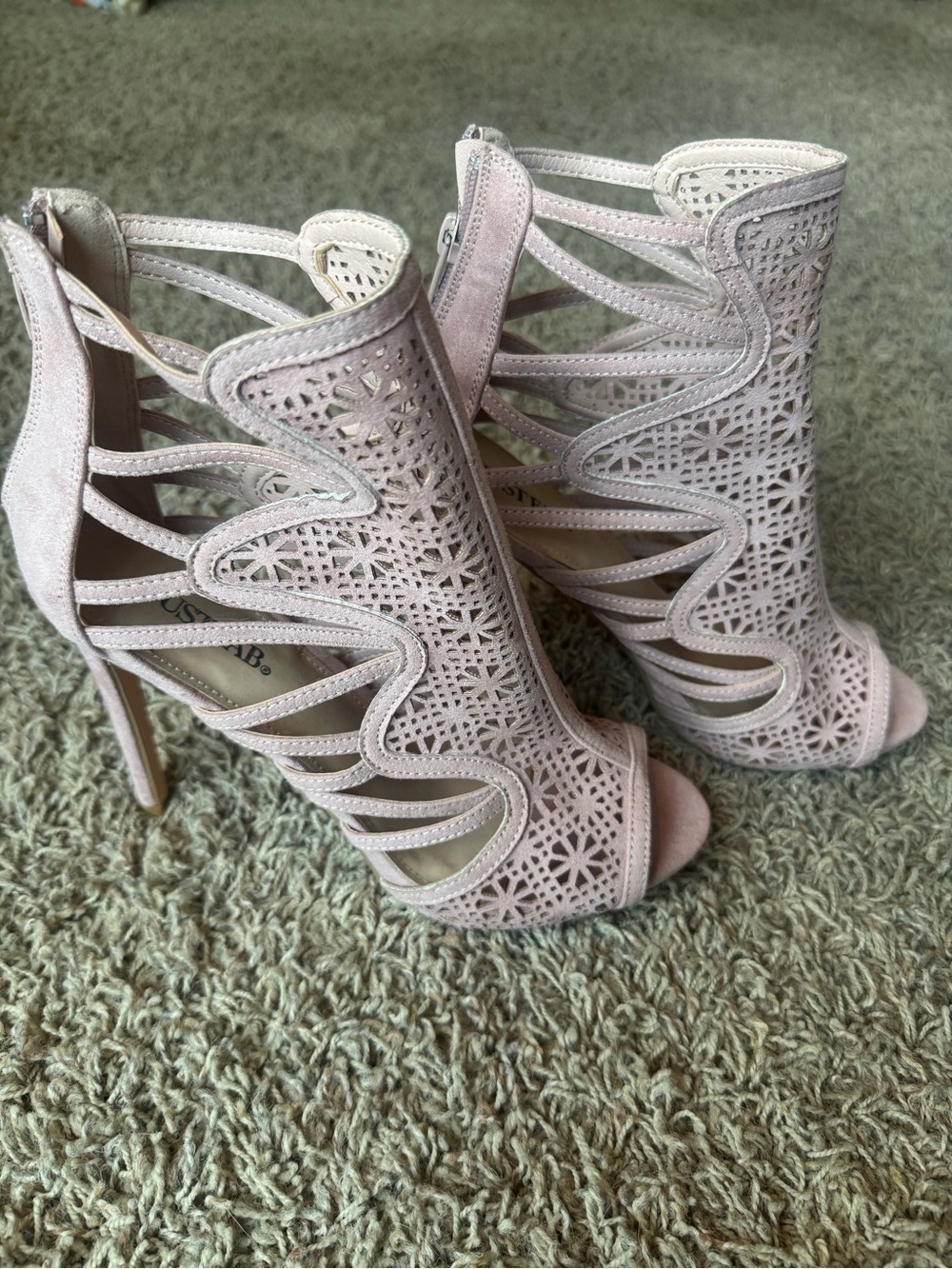 Women's Blush Laser-Cut Peep-Toe Stiletto Booties